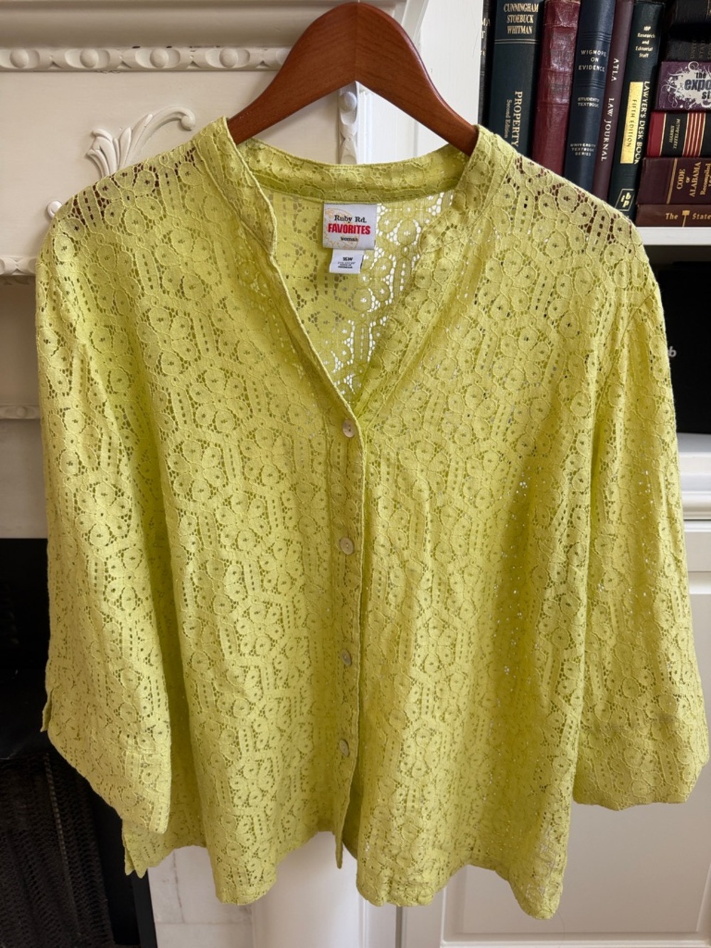 Yellow/Green Crochet Lace Boho Coastal Granny Core Ruby Rd Plus Top 16W